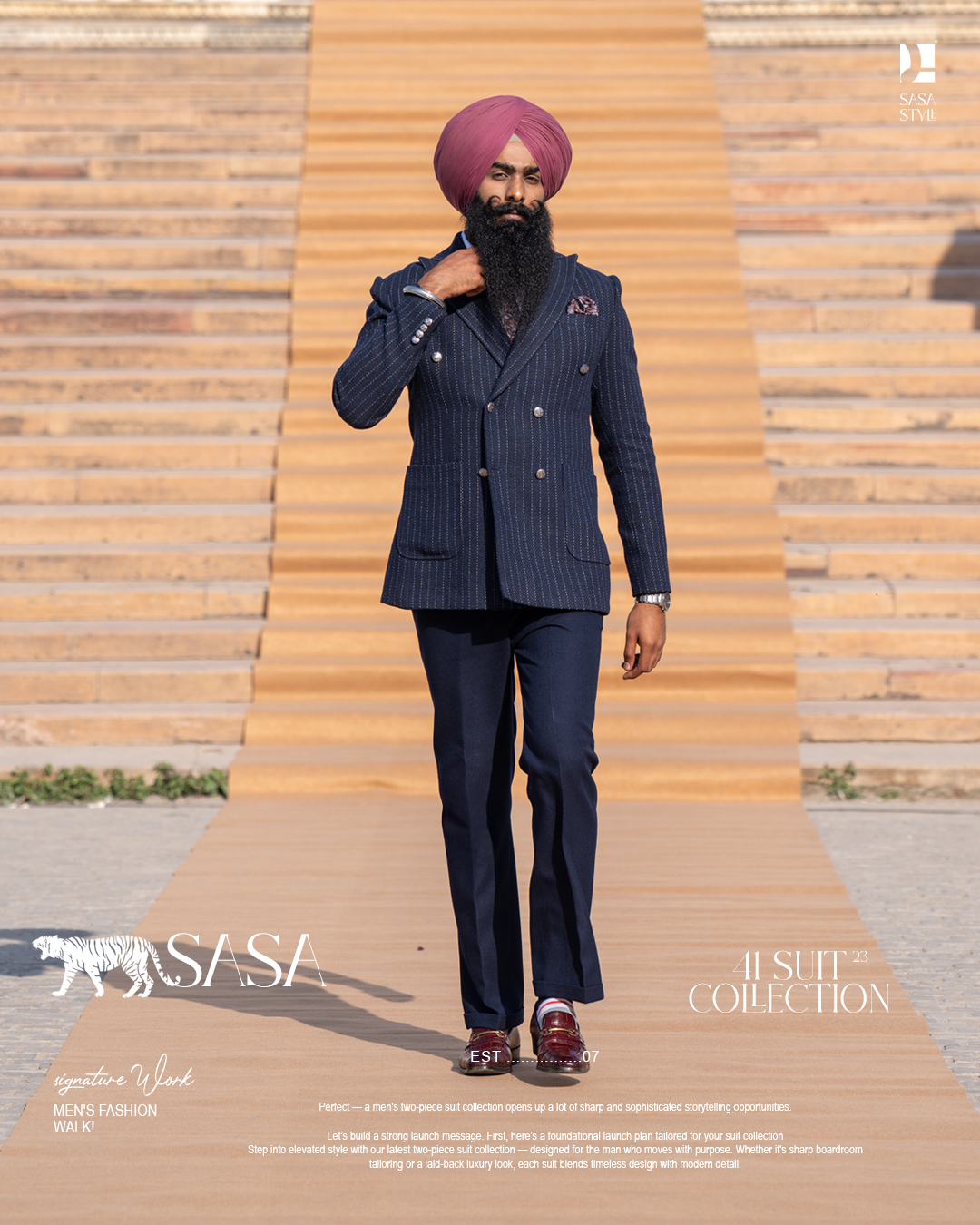 Navy Blue Pinstripe Blazer Paired with Classic Solid Navy Trousers