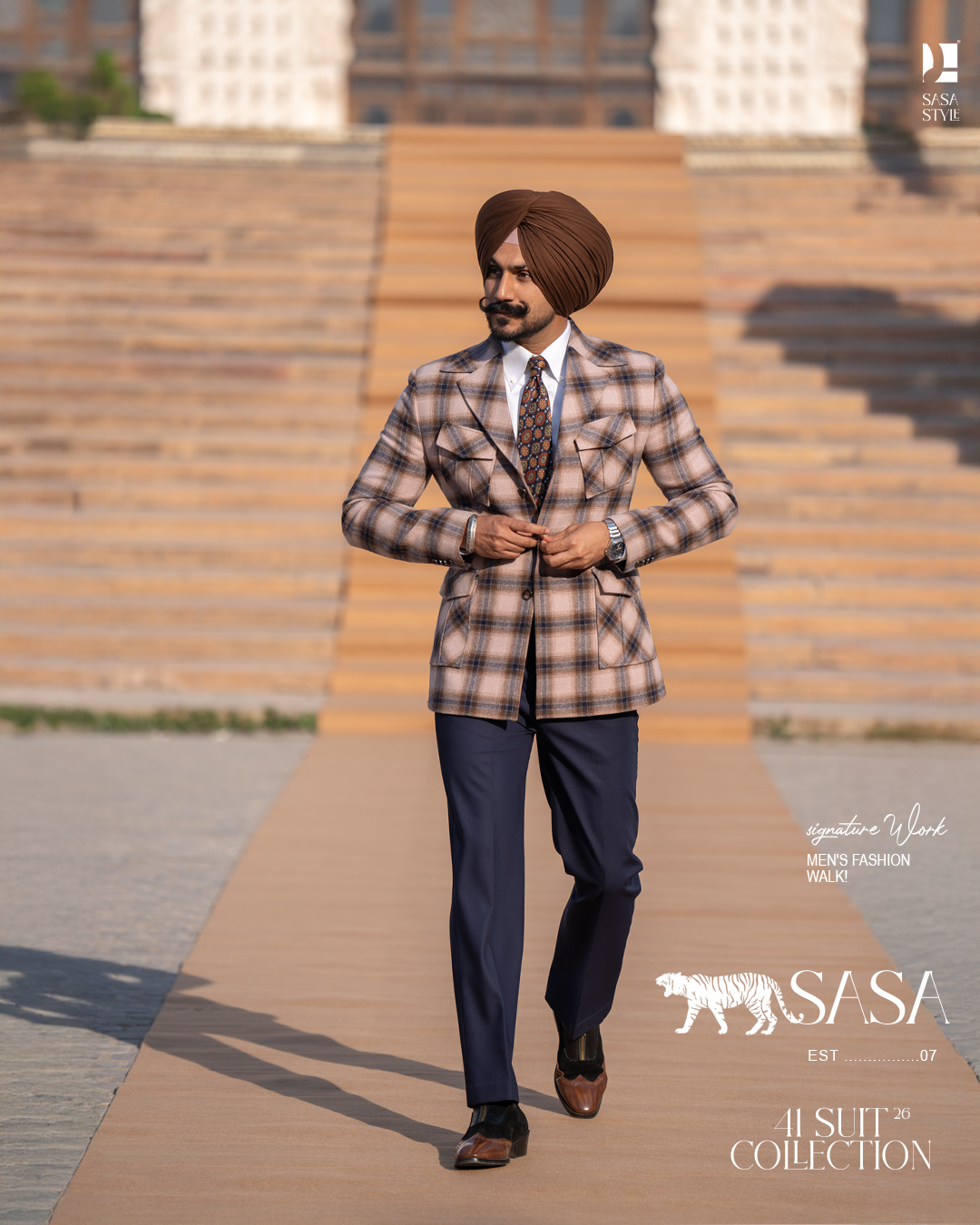 Pale Dogwood Plaid Check Blazer and Navy Blue Pant