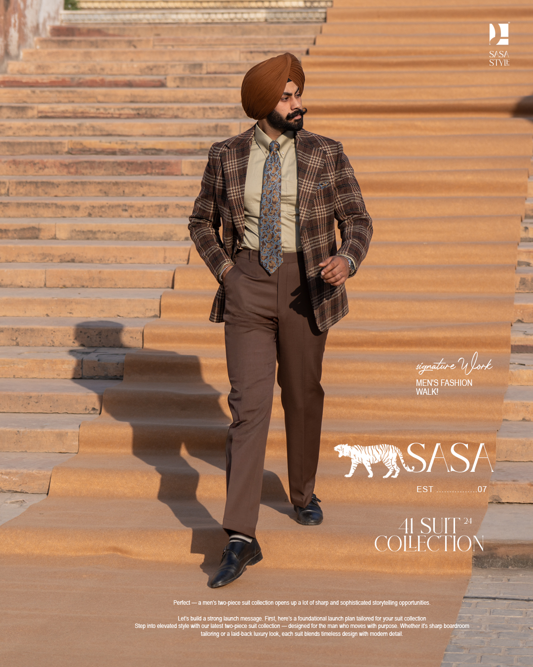 Dark Brown Blazer with Beige Plaid Checks Paired with Mocha Pants