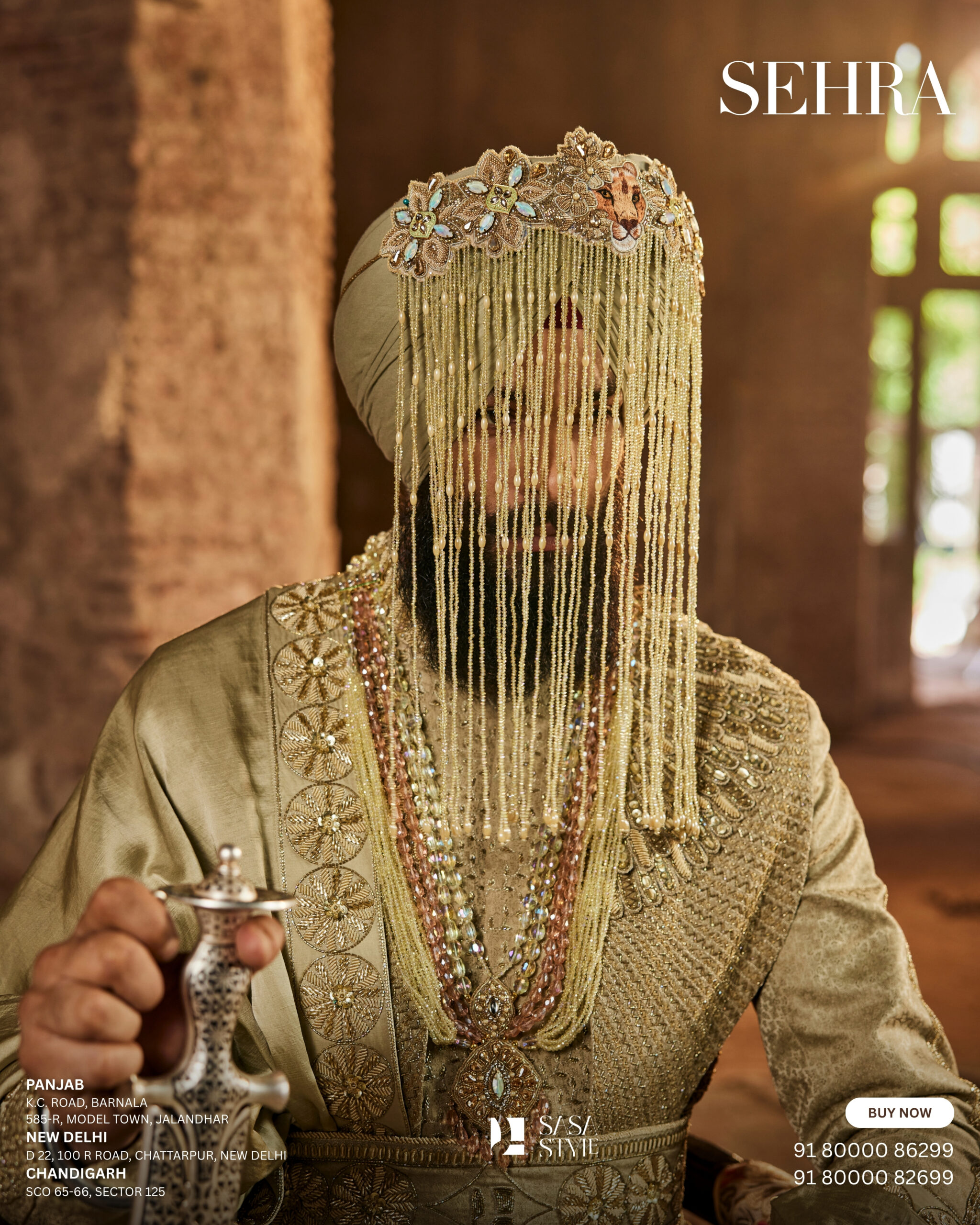 Lemon Green & Pink Sehra – Vibrant Tradition for the Modern Groom