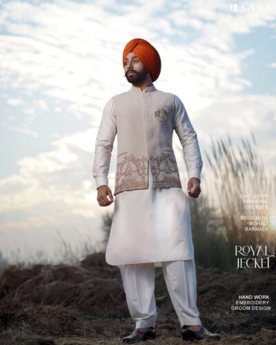 Ivory Embroidered Jacket with Off-White Kurta Pajama