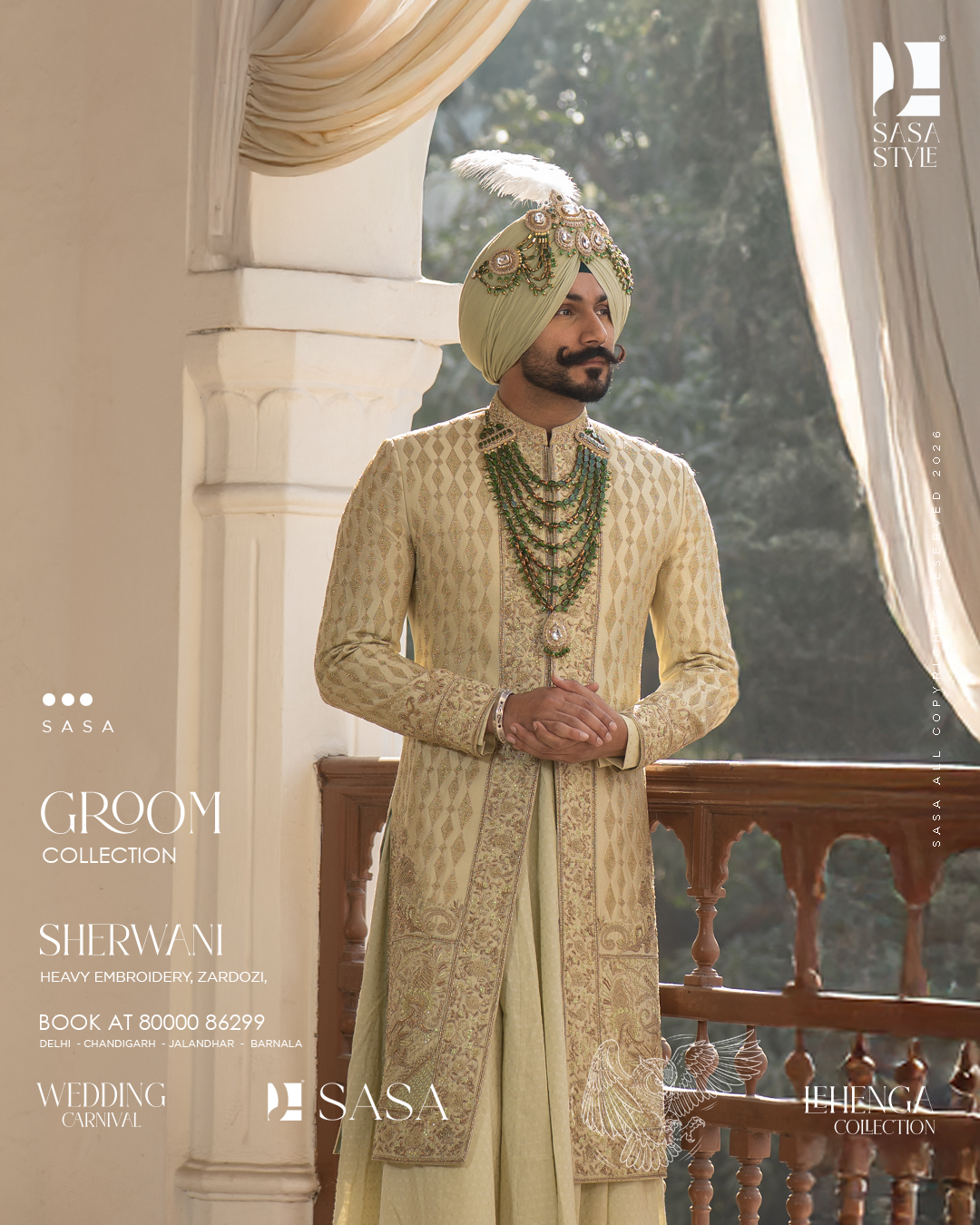 Pista Green Chanderi Sherwani with Embroidered Dupin Silk Palla