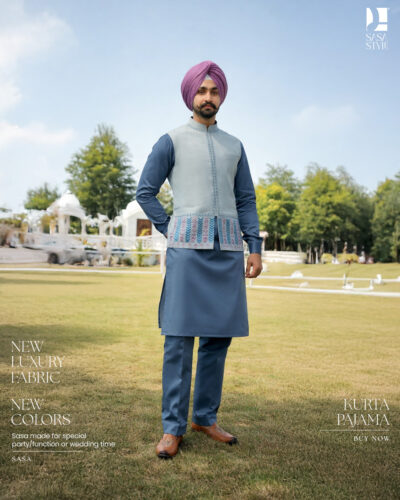 Pastel Embroidered Jacket & Kurta Pajama for Festive Celebrations